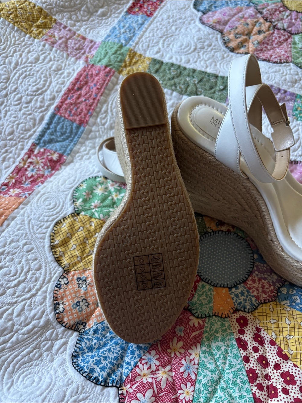 Michael Kors White Leather Espadrille Platform Wedge Sandals - Picture 3 of 4